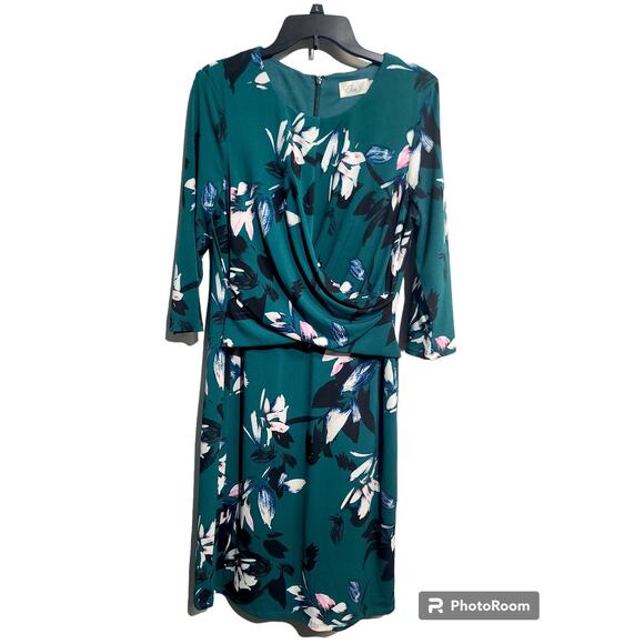 eliza j floral long sleeve faux wrap dress Balloon Sleeve Flared Sleeves Eliza J Faux Wrap Dress Elija J Floral Long  Sleeve High Low Faux Wrap Dress In Navy Multi